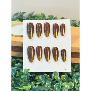 Hot Chocolate Almond Nails - Handpainted/Designed Reusable Press on Nails